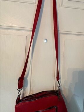 Red Crossbody Leather Bag with Adjustable Strap